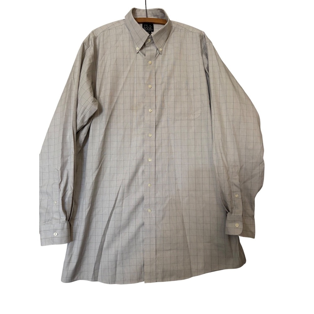 Jos‎ A Bank Travelers Collection Shirt Mens 17 37 Grey Windowpane Check READ